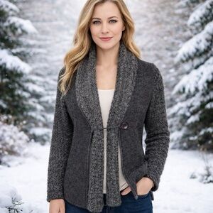 Stambecco Wool Mohair Cardigan Jacket  Built-In Scarf Alpine European Style S